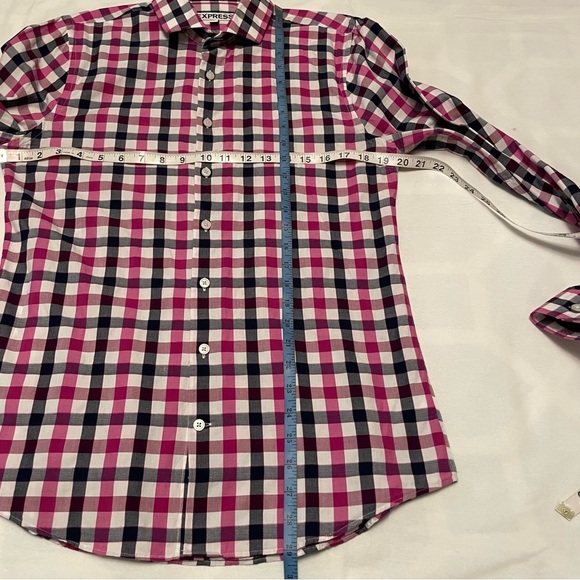 EXPRESS Mens Extra Slim Fit Long Sleeve Dress Shirt - Size M Black White Pink - Picture 9 of 12